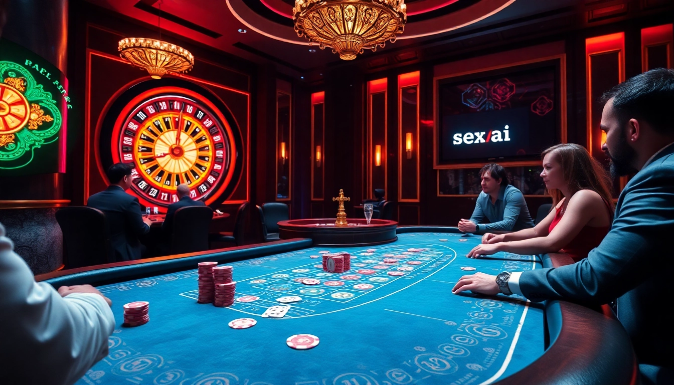 Engaging players at a luxury casino table showcasing vibrant chips, cards, and 'sex ai' elements, highlighting the thrill of gambling.