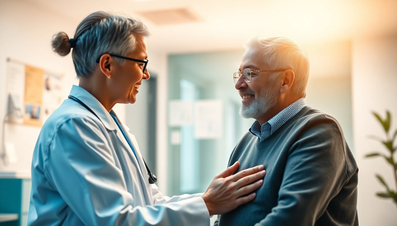 YourGP healthcare provider guiding a patient in a compassionate clinic environment.