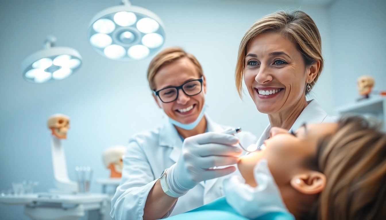 Dentist examining a patient in a modern clinic, highlighting care and professionalism.