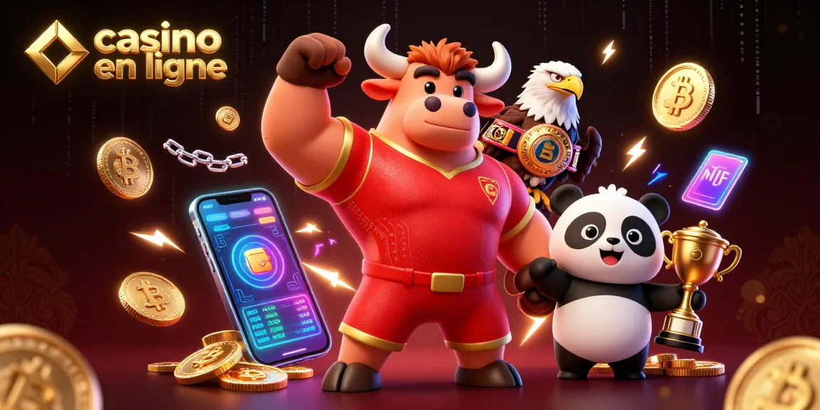 Découvrez l'animation festive de casino en ligne avec un taureau, un aigle et un panda