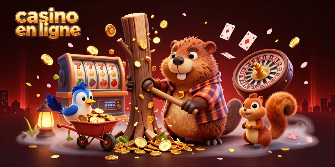Plongez dans l'univers du casino en ligne avec un castor en train de couper un arbre, déversant des pièces d'or.