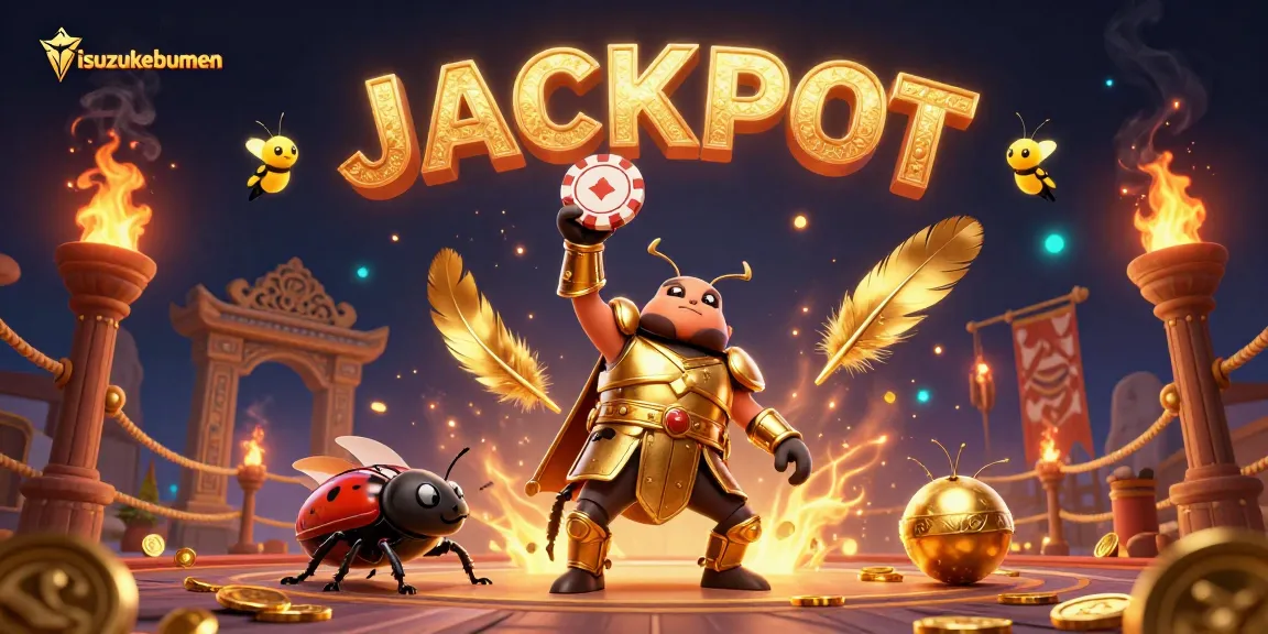 Experience isuzukebumen's thrilling casino scene with beetles celebrating a jackpot victory!