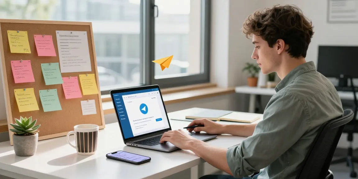 Professional using the 纸飞机中文版 app in a modern tech workspace