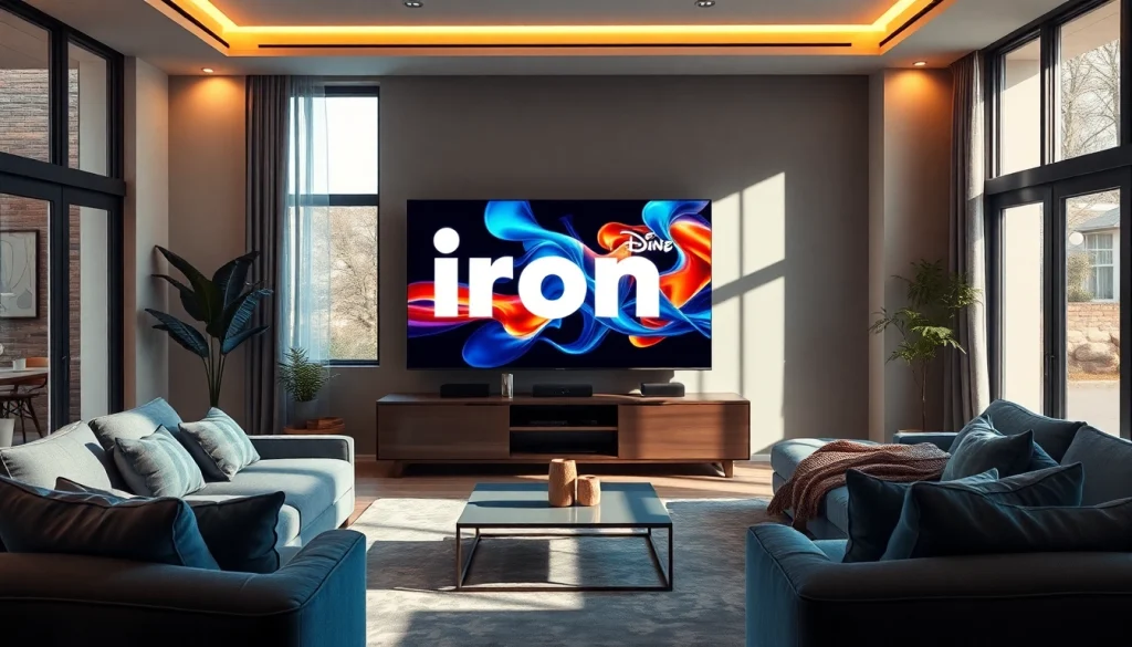 Engaging view of an iron TV setup in a modern living room for immersive entertainment.