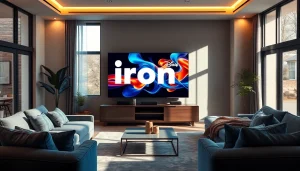 Engaging view of an iron TV setup in a modern living room for immersive entertainment.