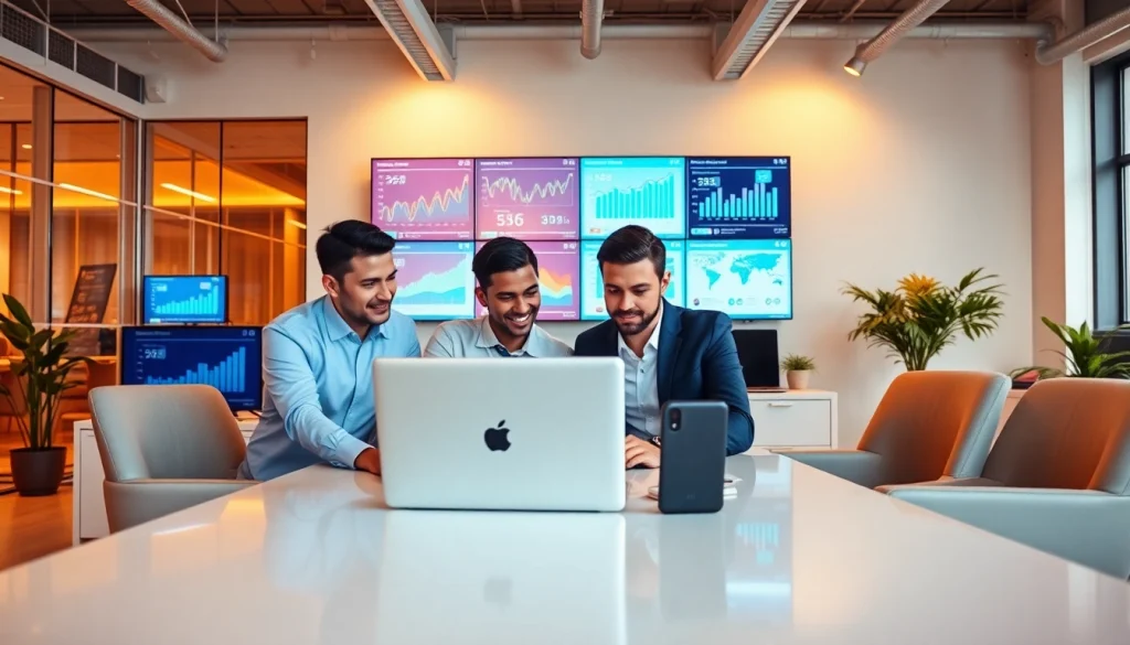 Explore effective strategies in smm services through a dynamic digital marketing team collaborating in a modern workspace.