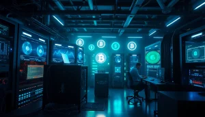 Modern cryptocurrency mining operation showcasing the best crypto mining site setup with high-tech rigs.