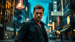 Hero character in urban setting, representing action themes similar to Like Reacher.