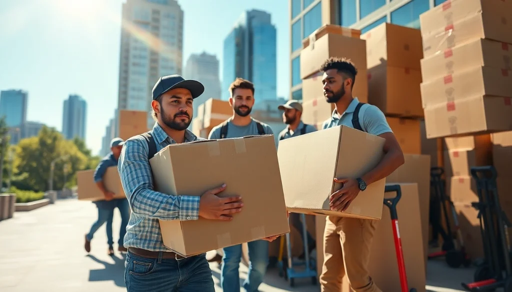 Engaging image of professionals handling boxes during Toronto moving services in an urban setting.