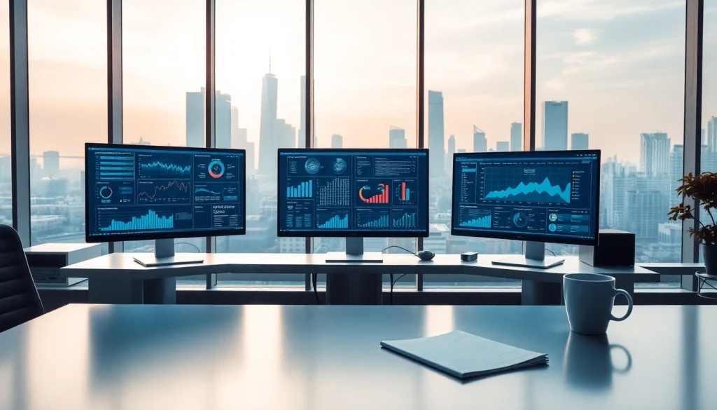 Technology-focused workspace highlights modern tools and digital displays for productivity.