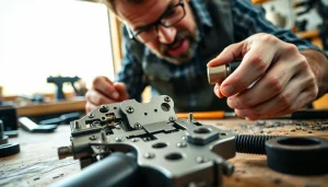 Analyze the features of a Forced reset trigger on a detailed workbench setup.