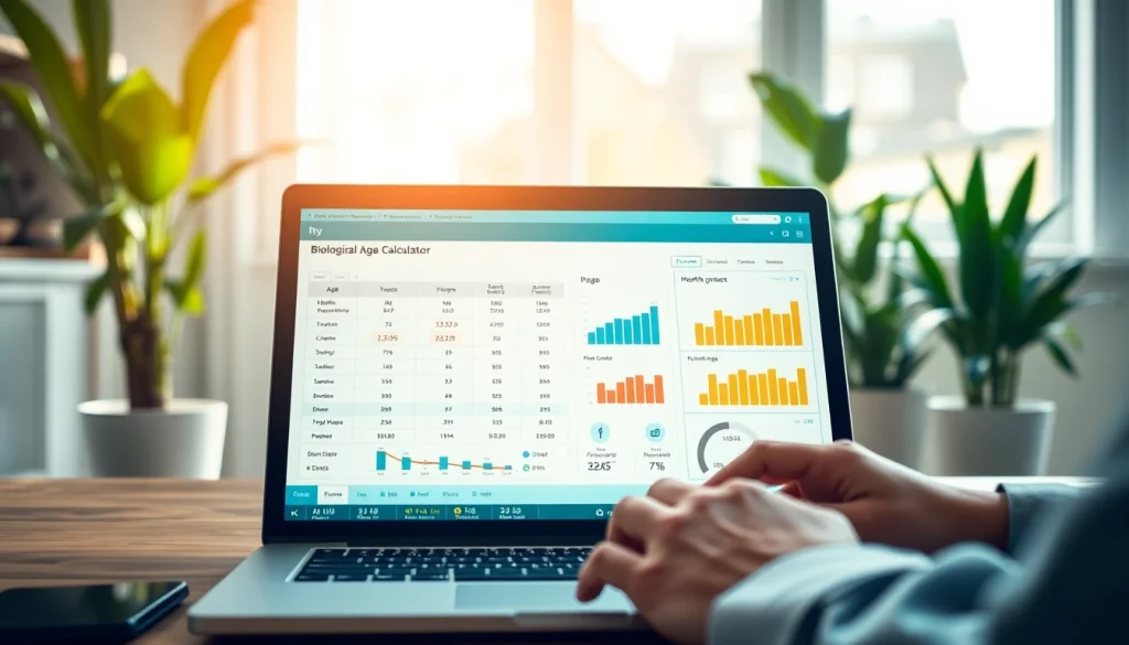 Engage with the biological age calculator on a sleek laptop showcasing vibrant health metrics.