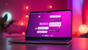 Engaging sex chat interface on a laptop, showcasing vibrant digital interaction.