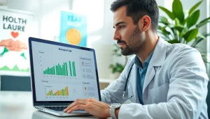 Analyze your biological age calculator's insights with a health consultant in a bright office.