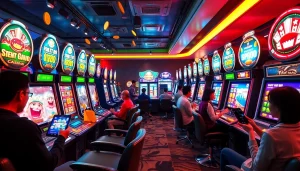 Exciting gaming scene showcasing Situs kode4d with vibrant slot machines and engaging players.