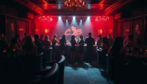 Dinner SXM scene at Club Noir showcasing vibrant nightlife with dancers and luxury seating.