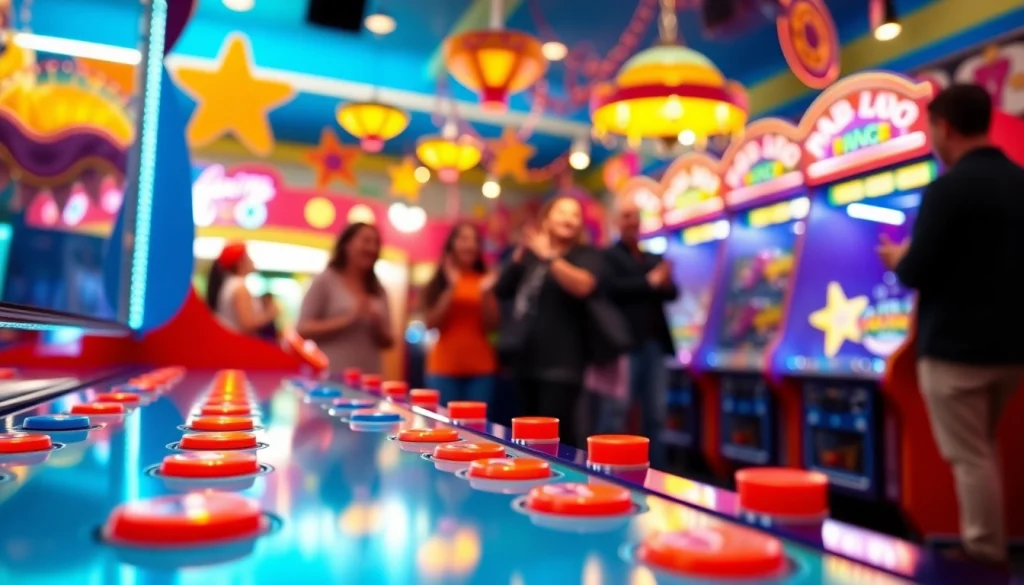 Permainan plinko demo yang memukau dengan disk jatuh dan pemandangan ceria di latar belakang.