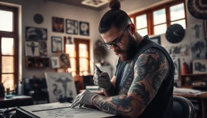 Artistic tattoo creation by JairoRamirezArt.com in a tattoo studio, showcasing intricate designs.