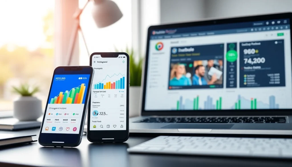 Showcase an effective Instagram smm panel interface on a modern workspace setup.
