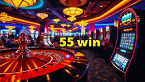 Experience the thrill of 555 win at a vibrant casino with roulette and lively players.
