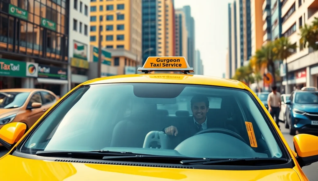 Gurgaon Taxi Service featuring a clean, reliable cab on a busy urban street.