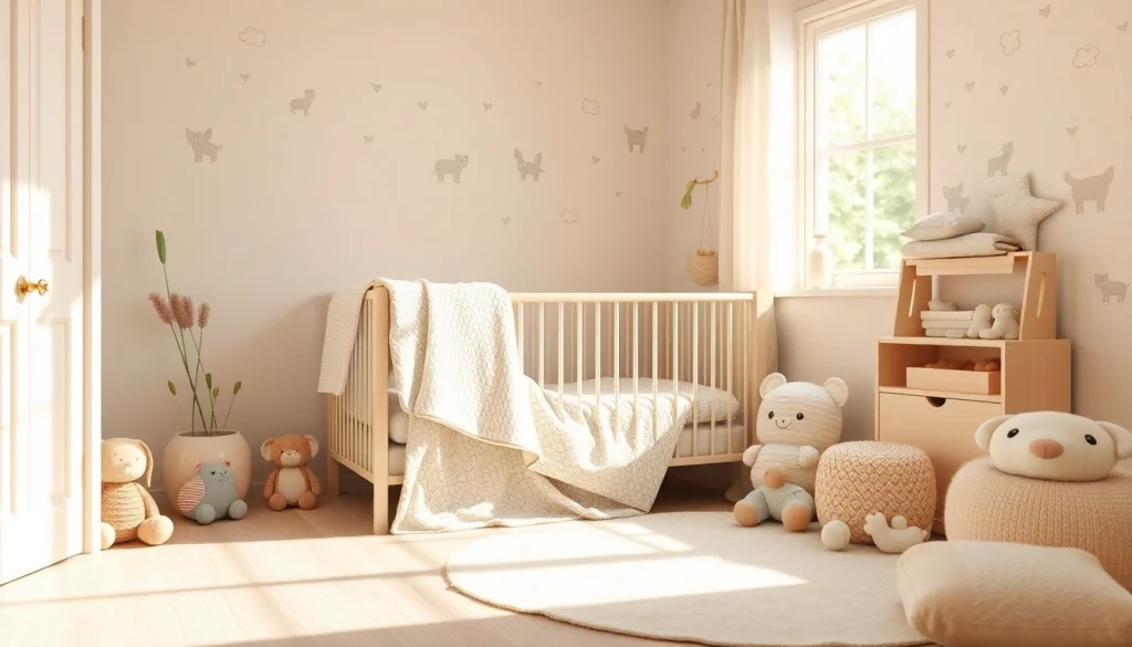 Stof voor pasgeboren baby's in een warme, uitnodigende babykamer met zachte kleuren.