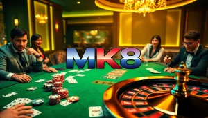 Gambling excitement at MK8 casino table with stylish players placing bets.