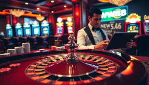 Exciting gambling action featuring WW88's online gaming platforms with roulette and poker elements.