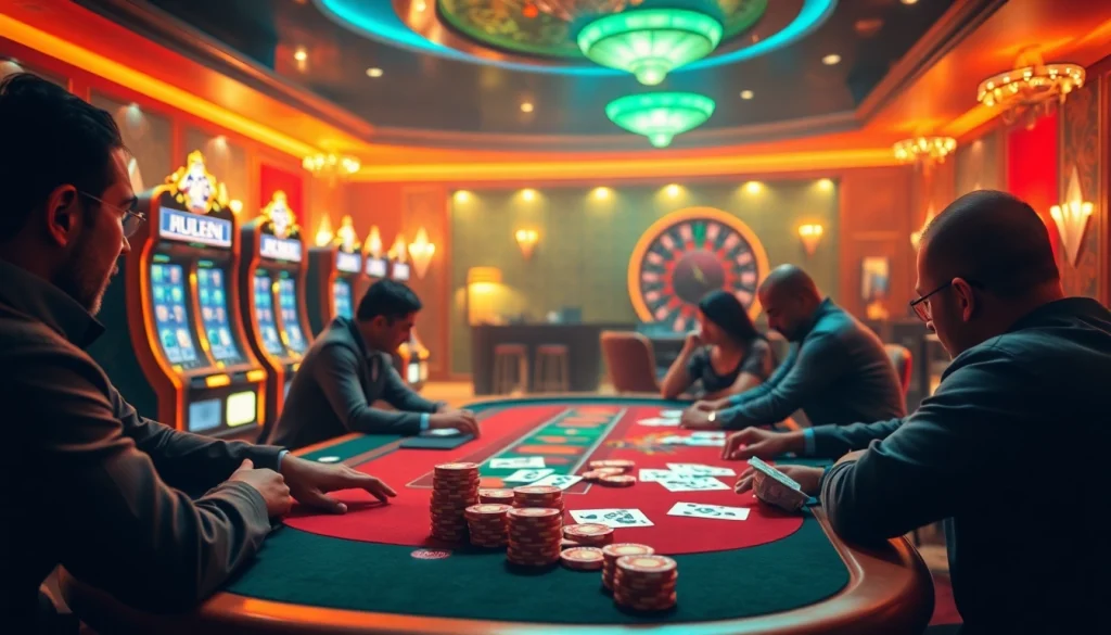 Engaged players at a high-stakes poker table in a luxurious casino, reflecting hidden wiki dark web themes.