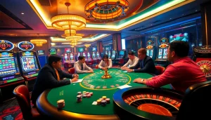 Players strategizing at a poker table while enjoying the excitement of https://rikvip368.com's casino experience.